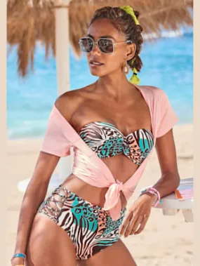 Bas de maillot de bain taille haute imprimé, effet de couleur différent pour chaque pièce