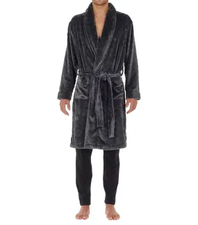 Robe de chambre avec un col châle Hom anthracite imprimé quadrillage ton sur ton